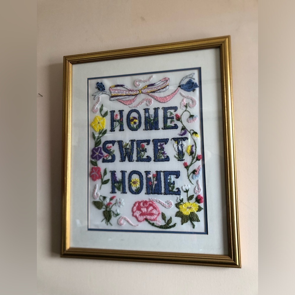 Embroidered 'Home Sweet Home' Framed Art